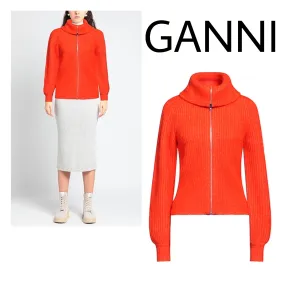 Ganni  |Casual Style Wool Nylon Blended Fabrics Long Sleeves Plain