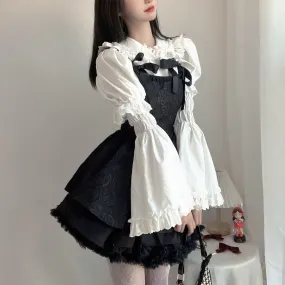 Goth Jacquard Cake Dress Dark Bow Robe Tunic Dress