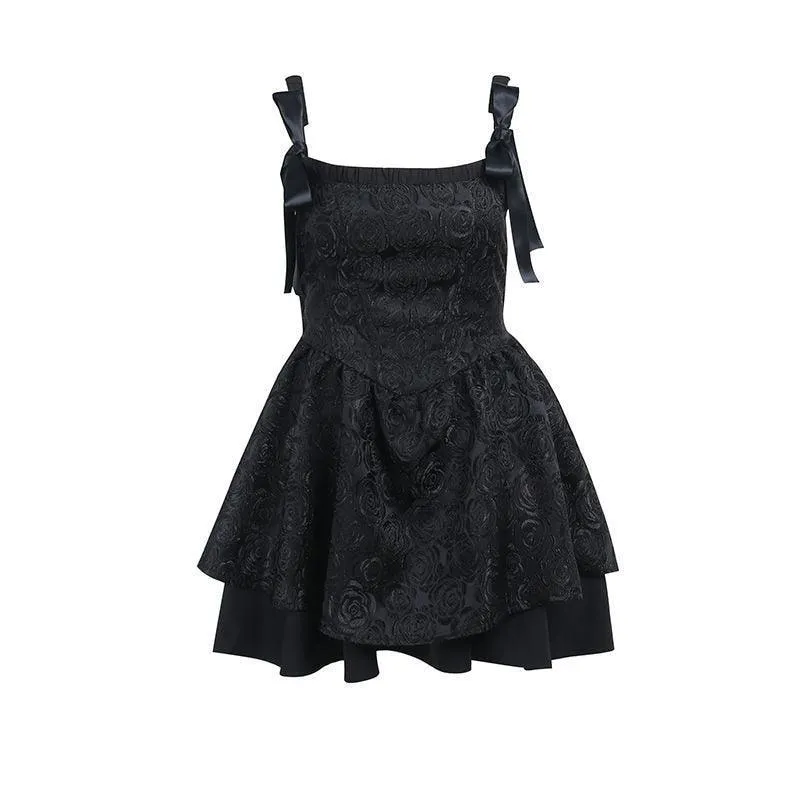 Goth Jacquard Cake Dress Dark Bow Robe Tunic Dress