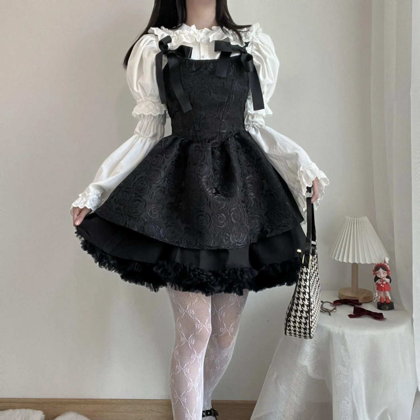 Goth Jacquard Cake Dress Dark Bow Robe Tunic Dress