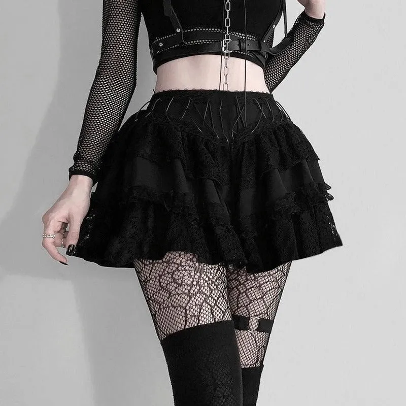 Gothic Lace Patchwork Mini Skirts / Grunge Punk Black Sexy Skirt for Women