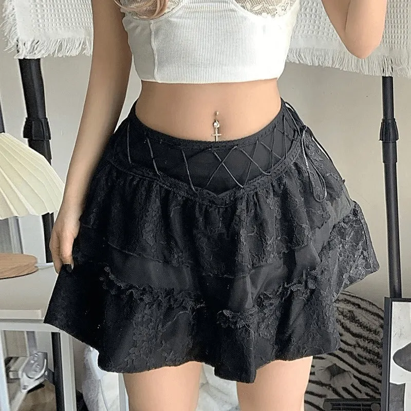 Gothic Lace Patchwork Mini Skirts / Grunge Punk Black Sexy Skirt for Women