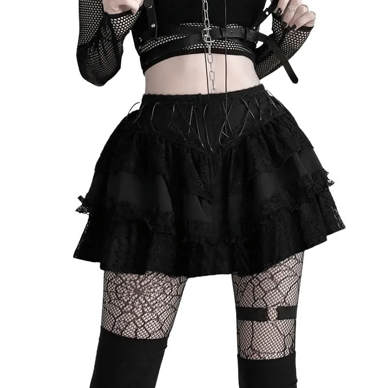 Gothic Lace Patchwork Mini Skirts / Grunge Punk Black Sexy Skirt for Women