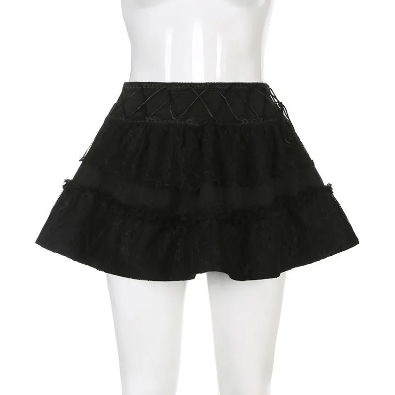 Gothic Lace Patchwork Mini Skirts / Grunge Punk Black Sexy Skirt for Women