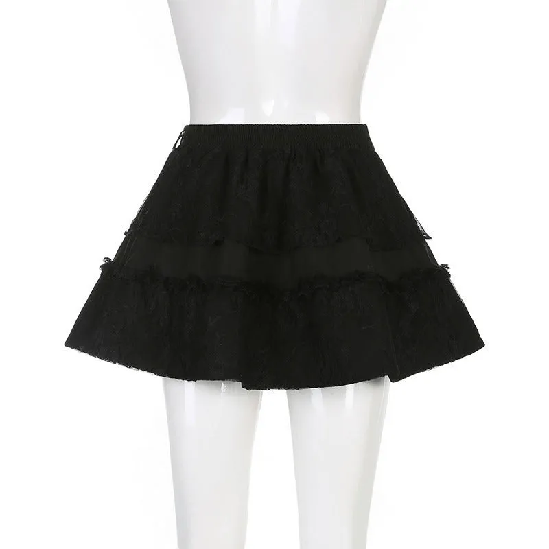 Gothic Lace Patchwork Mini Skirts / Grunge Punk Black Sexy Skirt for Women