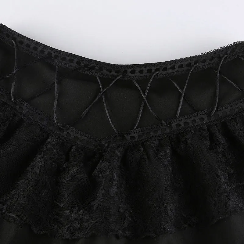 Gothic Lace Patchwork Mini Skirts / Grunge Punk Black Sexy Skirt for Women