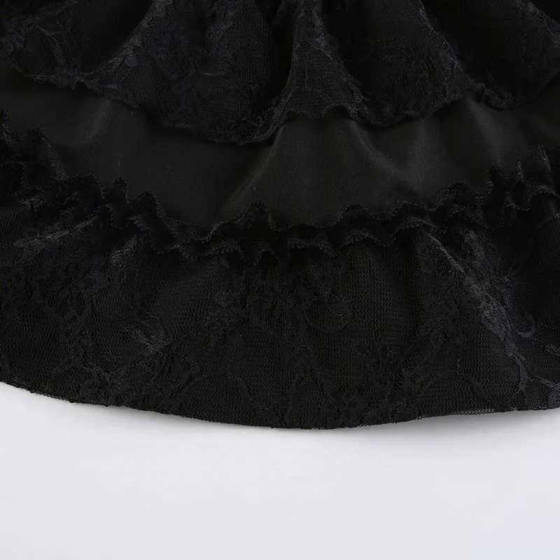 Gothic Lace Patchwork Mini Skirts / Grunge Punk Black Sexy Skirt for Women