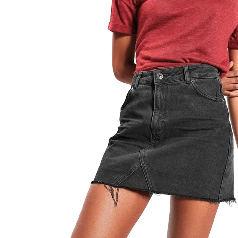 Grunge Style High Waist A-line Mini Skirts / Denim Black Alternative Jeans Skirt with Pockets