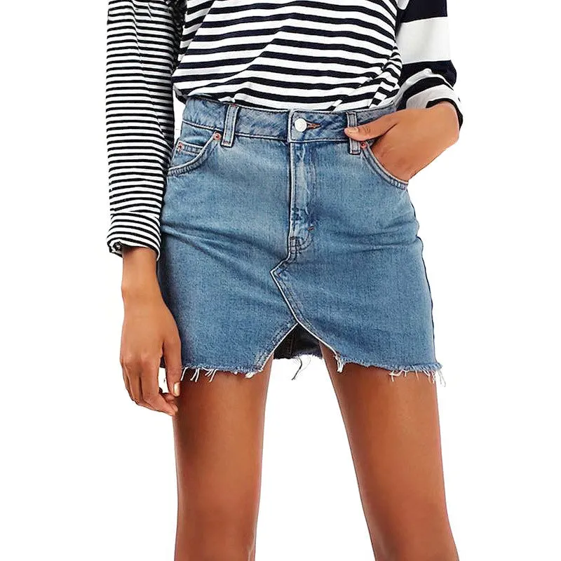 Grunge Style High Waist A-line Mini Skirts / Denim Black Alternative Jeans Skirt with Pockets