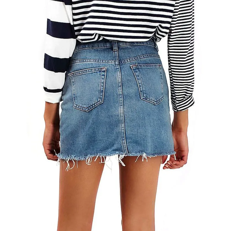 Grunge Style High Waist A-line Mini Skirts / Denim Black Alternative Jeans Skirt with Pockets