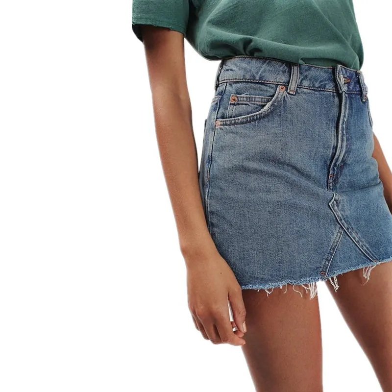 Grunge Style High Waist A-line Mini Skirts / Denim Black Alternative Jeans Skirt with Pockets