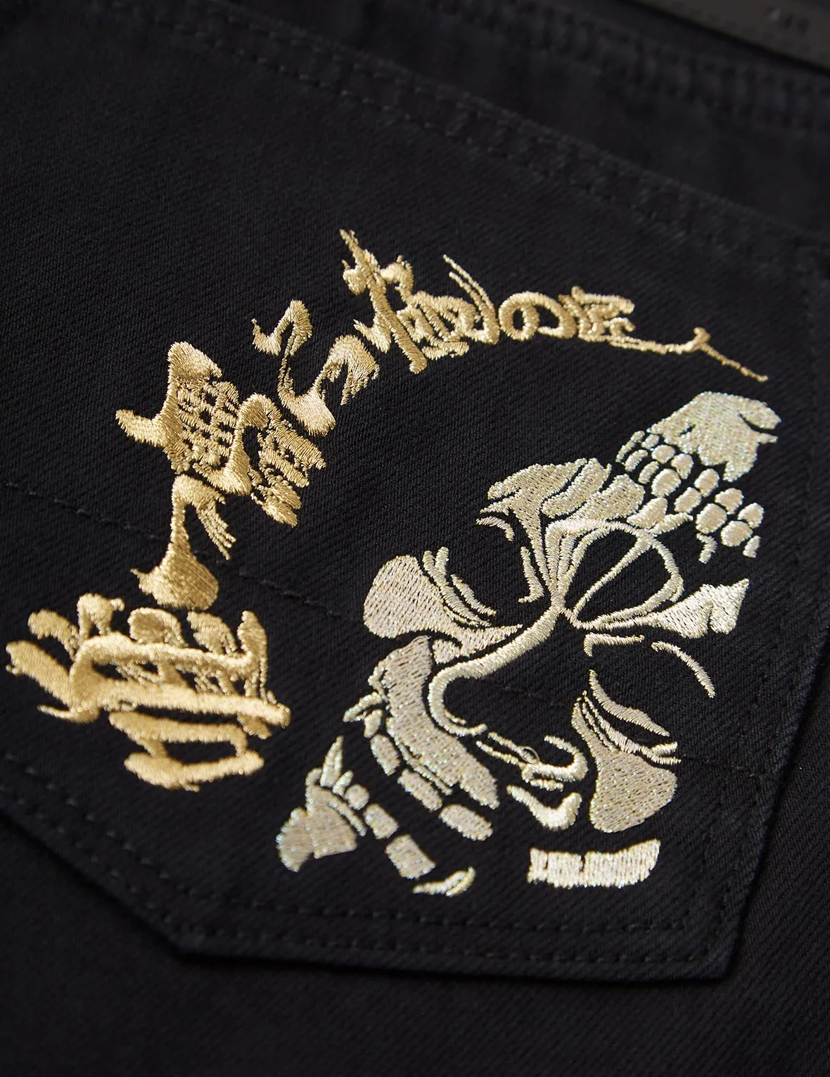 Hannya Skull Embroidered Denim Shorts