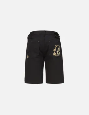 Hannya Skull Embroidered Denim Shorts