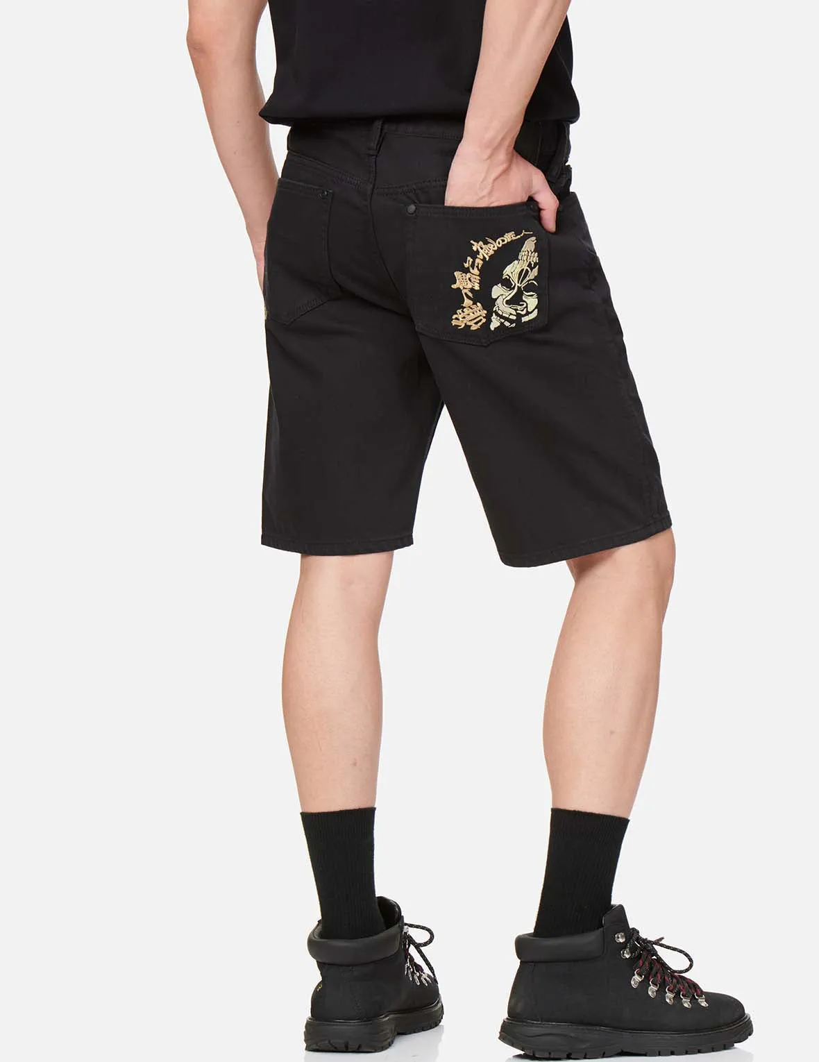 Hannya Skull Embroidered Denim Shorts