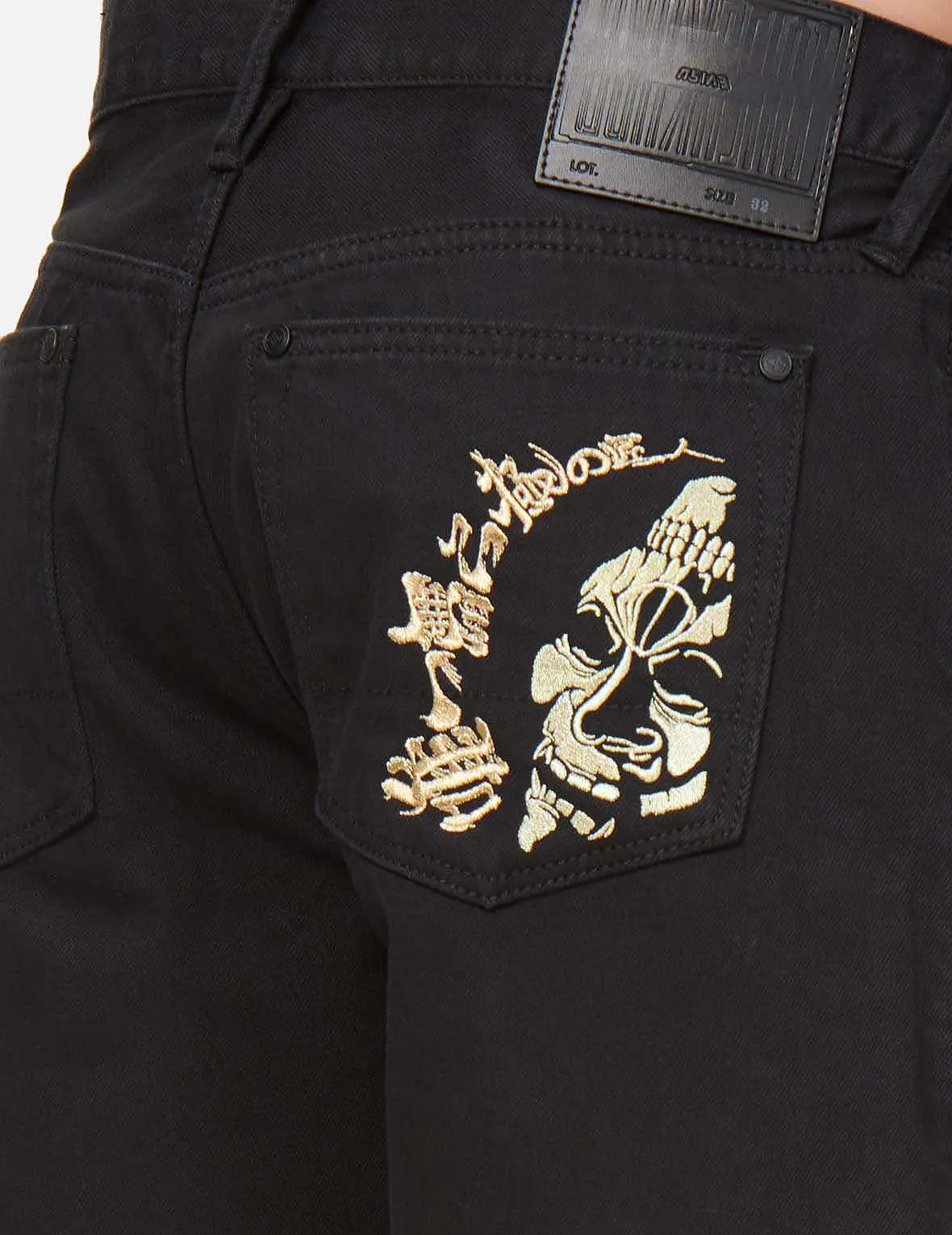 Hannya Skull Embroidered Denim Shorts