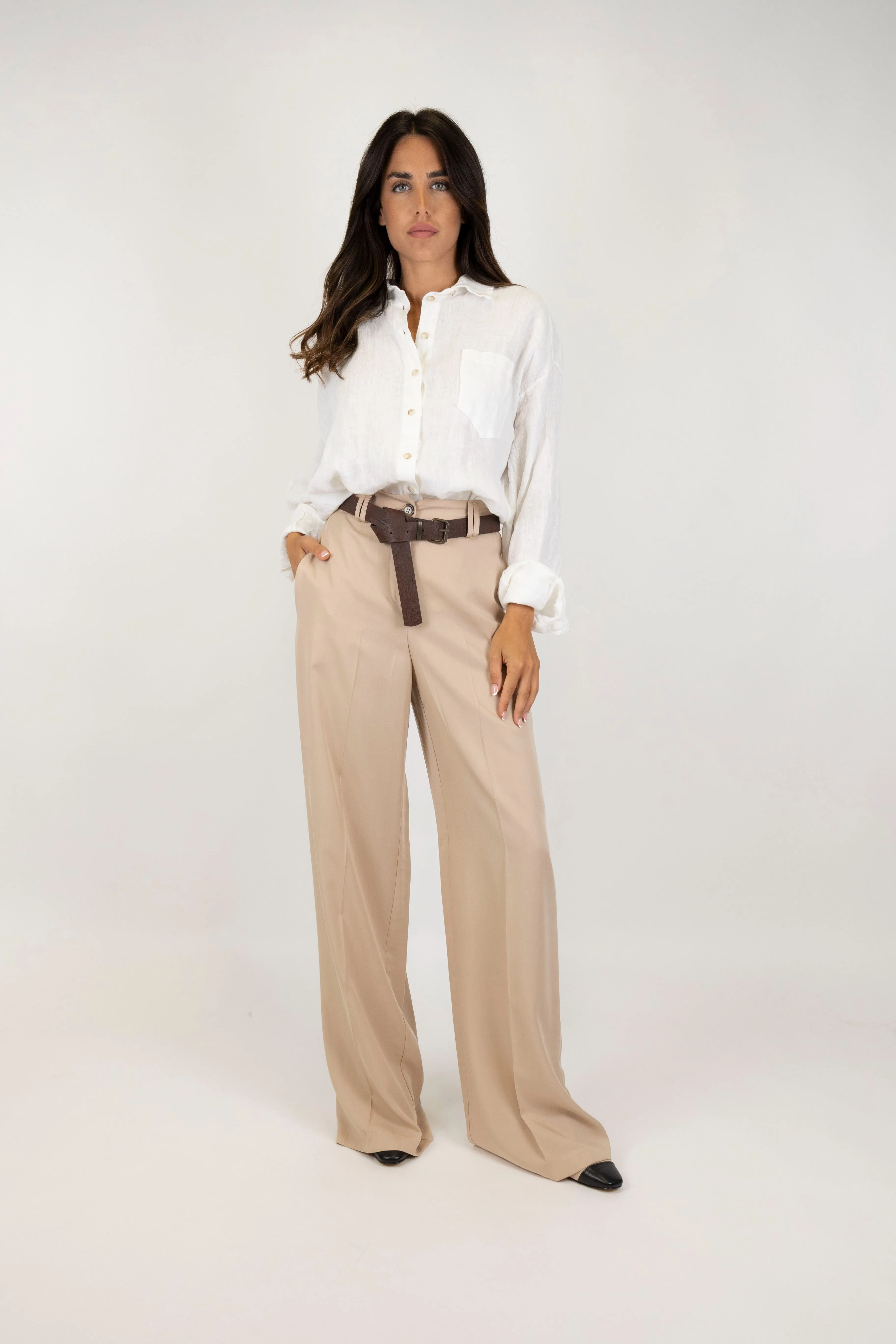 Haveone - Pantalone palazzo in tencel con elastico sul retro