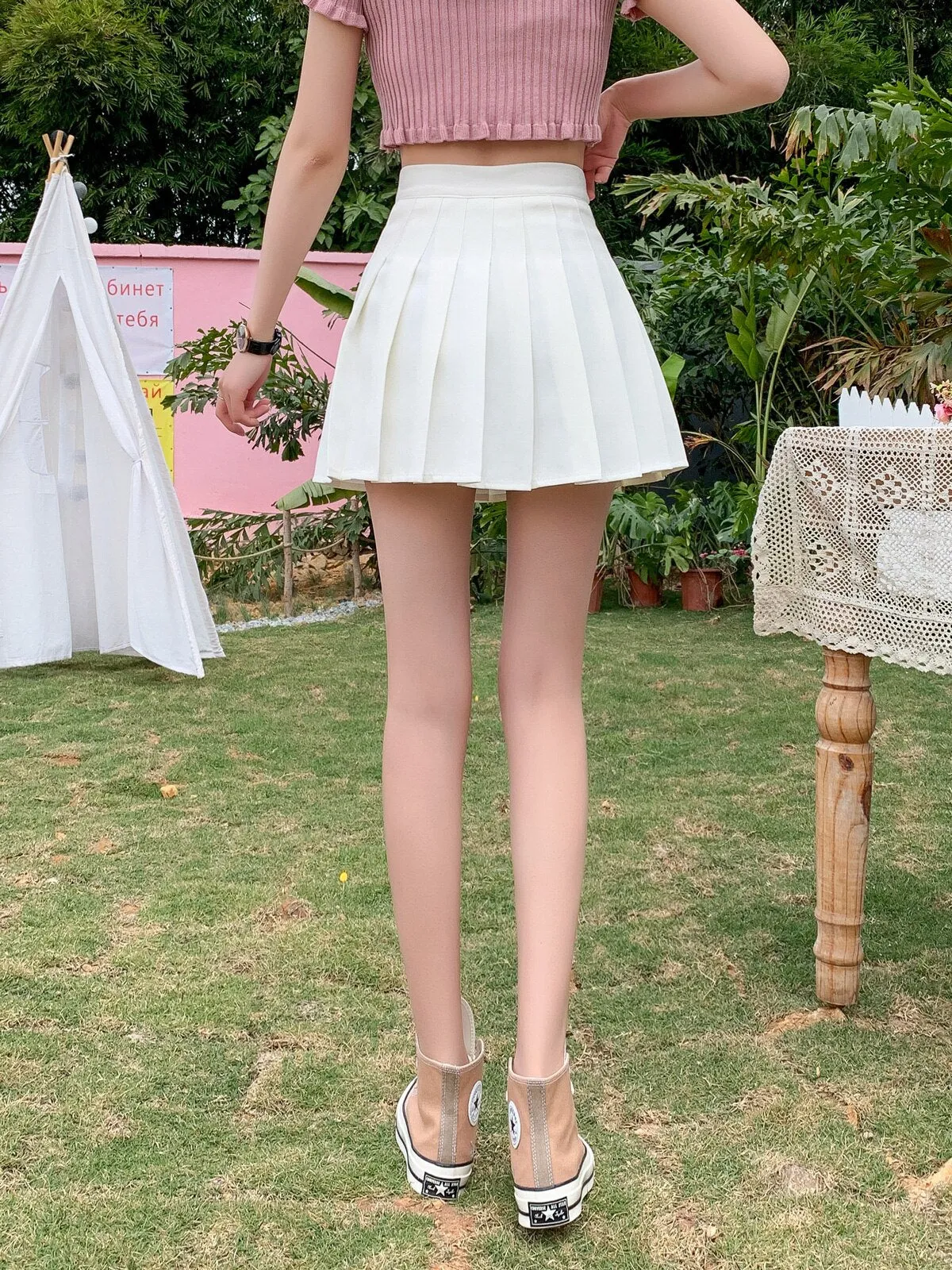 High Waist Summer Chic Solid A Line Mini Skirts Korean Zipper Preppy Style Pink Girls Short Pleated Skirt