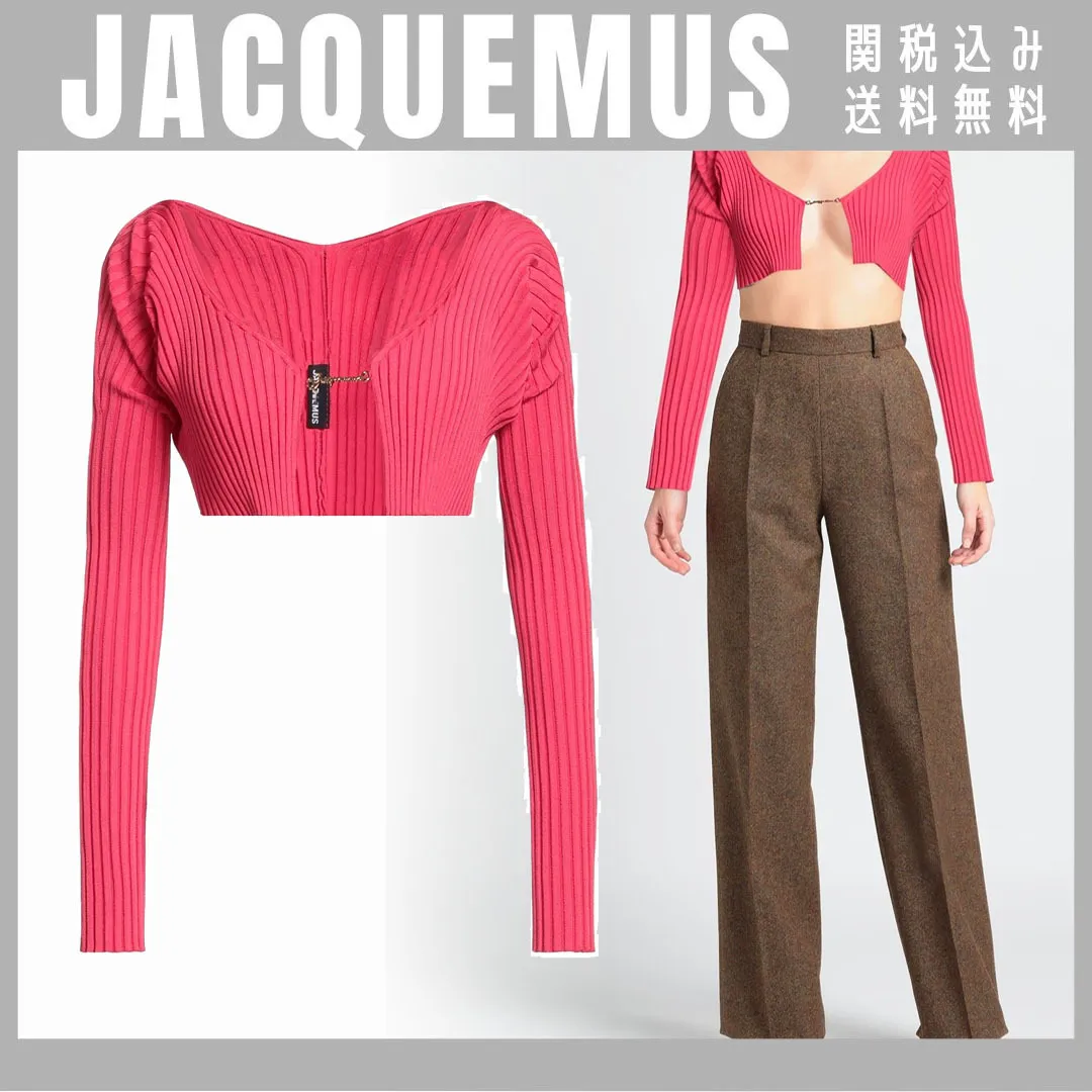 JACQUEMUS  |Nylon Rib V-Neck Long Sleeves Plain Logo V-neck & Crew neck