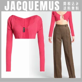 JACQUEMUS  |Nylon Rib V-Neck Long Sleeves Plain Logo V-neck & Crew neck