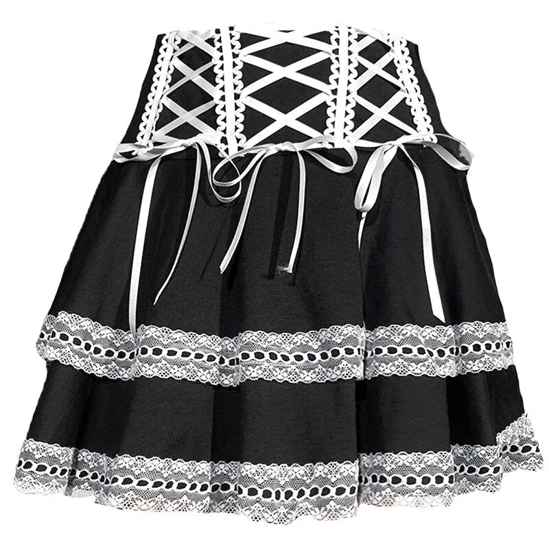 Japanese Harajuku Style Girls Lolita Cake Skirts High Waist Gothic Sweet Y2K  Mini Skirts Ball Gown Kawaii Short Black Skater