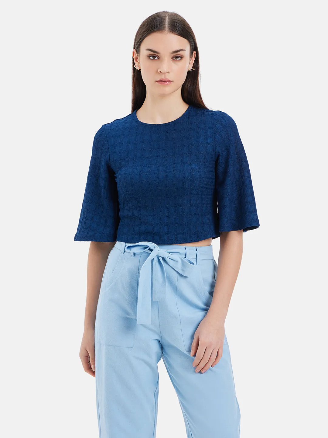 Juno Textured Top With Bell Sleeves