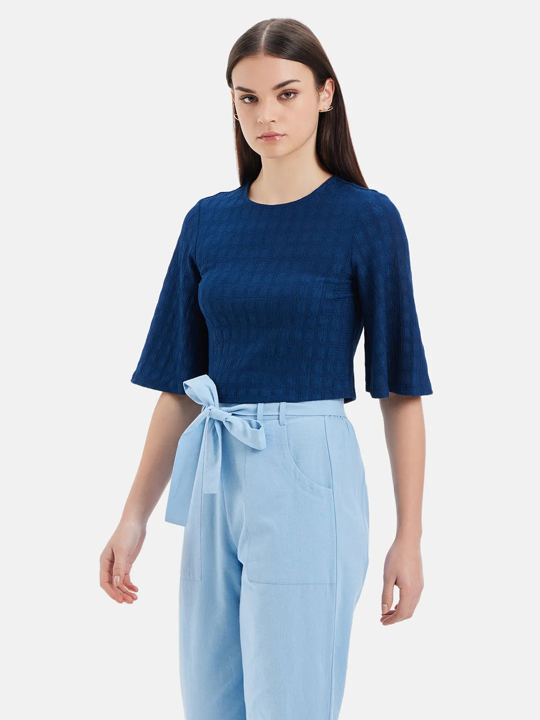 Juno Textured Top With Bell Sleeves