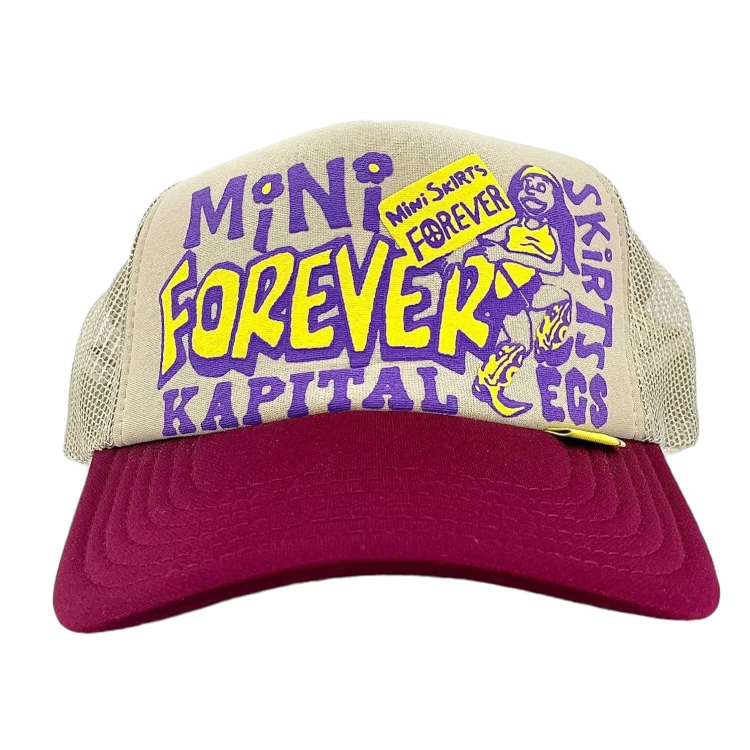 Kapital Legs Mini Skirts Forever Trucker Hat Beige/Burgundy