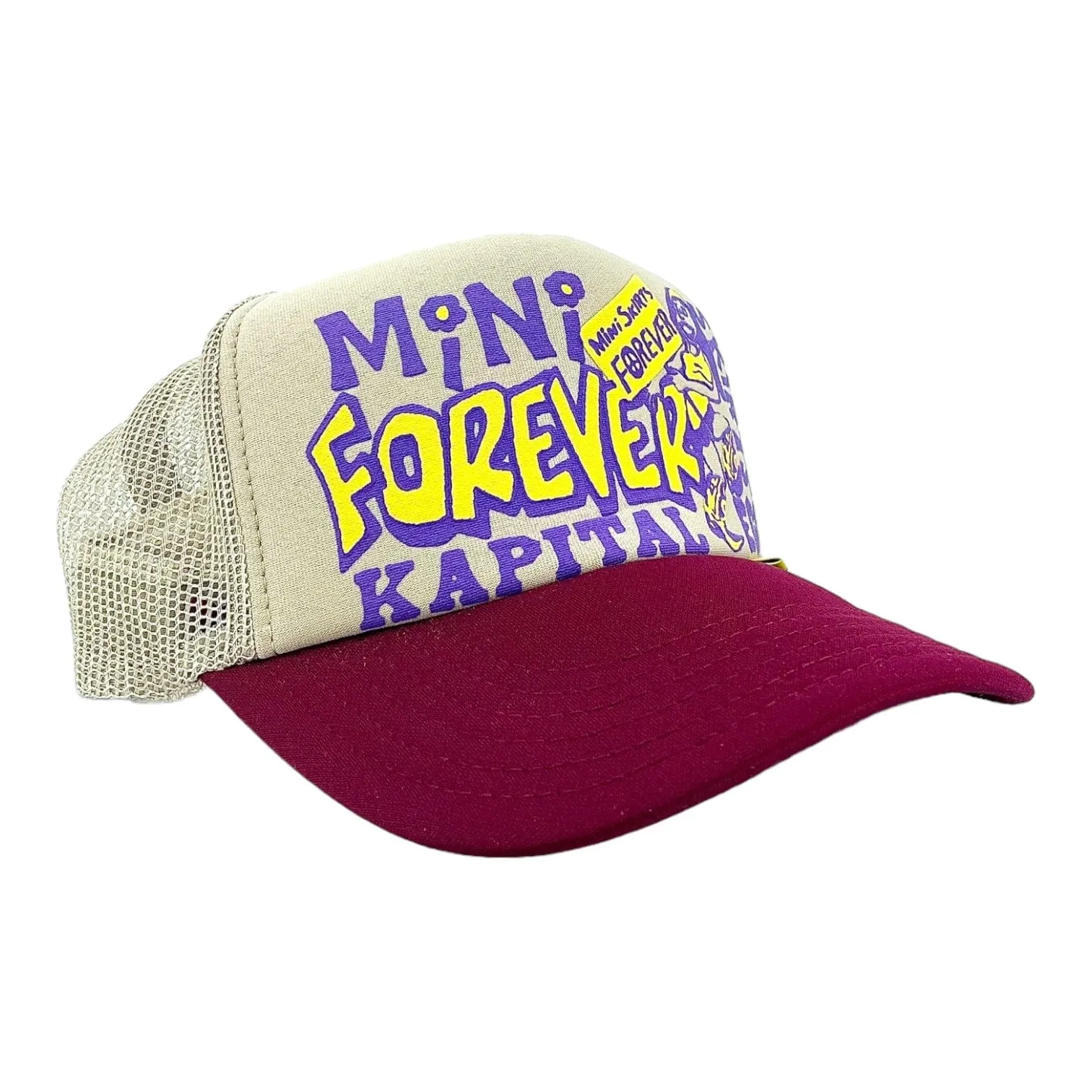 Kapital Legs Mini Skirts Forever Trucker Hat Beige/Burgundy