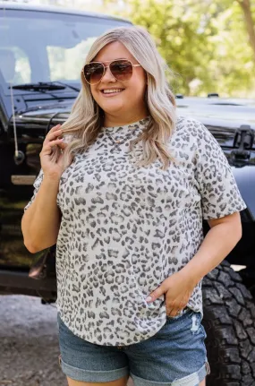 Kicked Back And Relaxed Waffle Knit Top- Off White Leopard