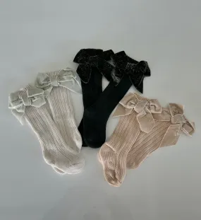 KNEE HIGH SHIMMER STOCKINGS WITH BOW | VARIOUS COLORS