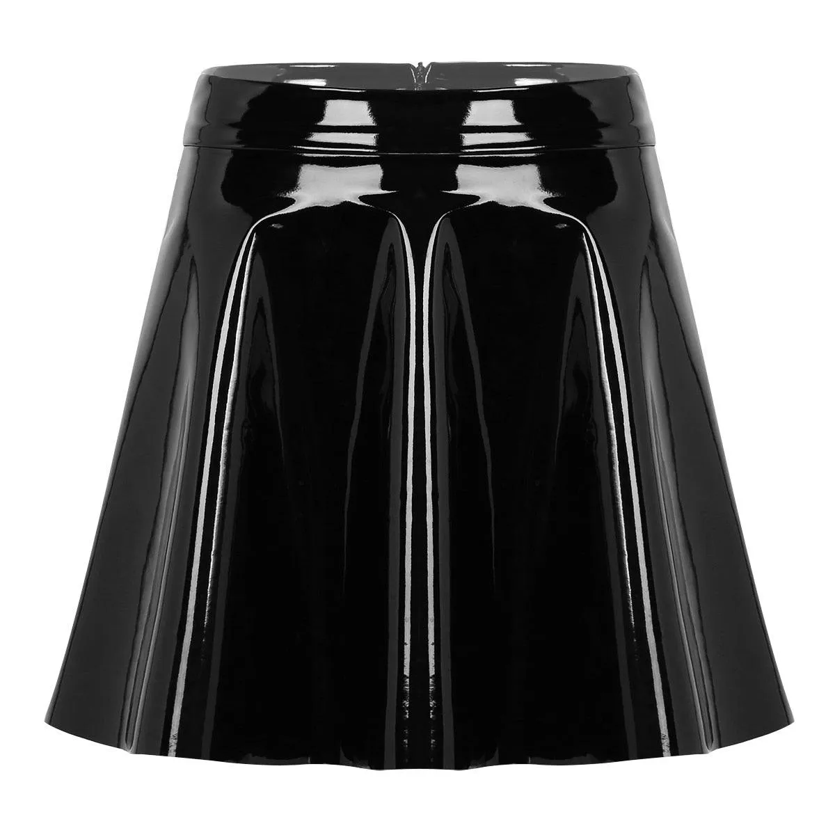 Leather High Waist Flared Pleated A-Line Circle Skirt