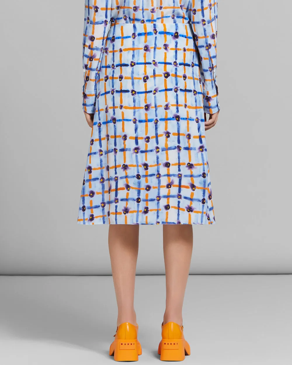 Light Blue Saraband Print Midi Skirt