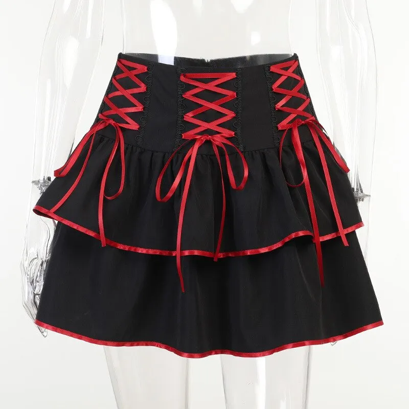 Lolita Style Mini Skirts Women Harajuku Cute Preppy Style Jk Kawaii Skirt Japanese Girls Sexy Punk High Waist Tiered Skater