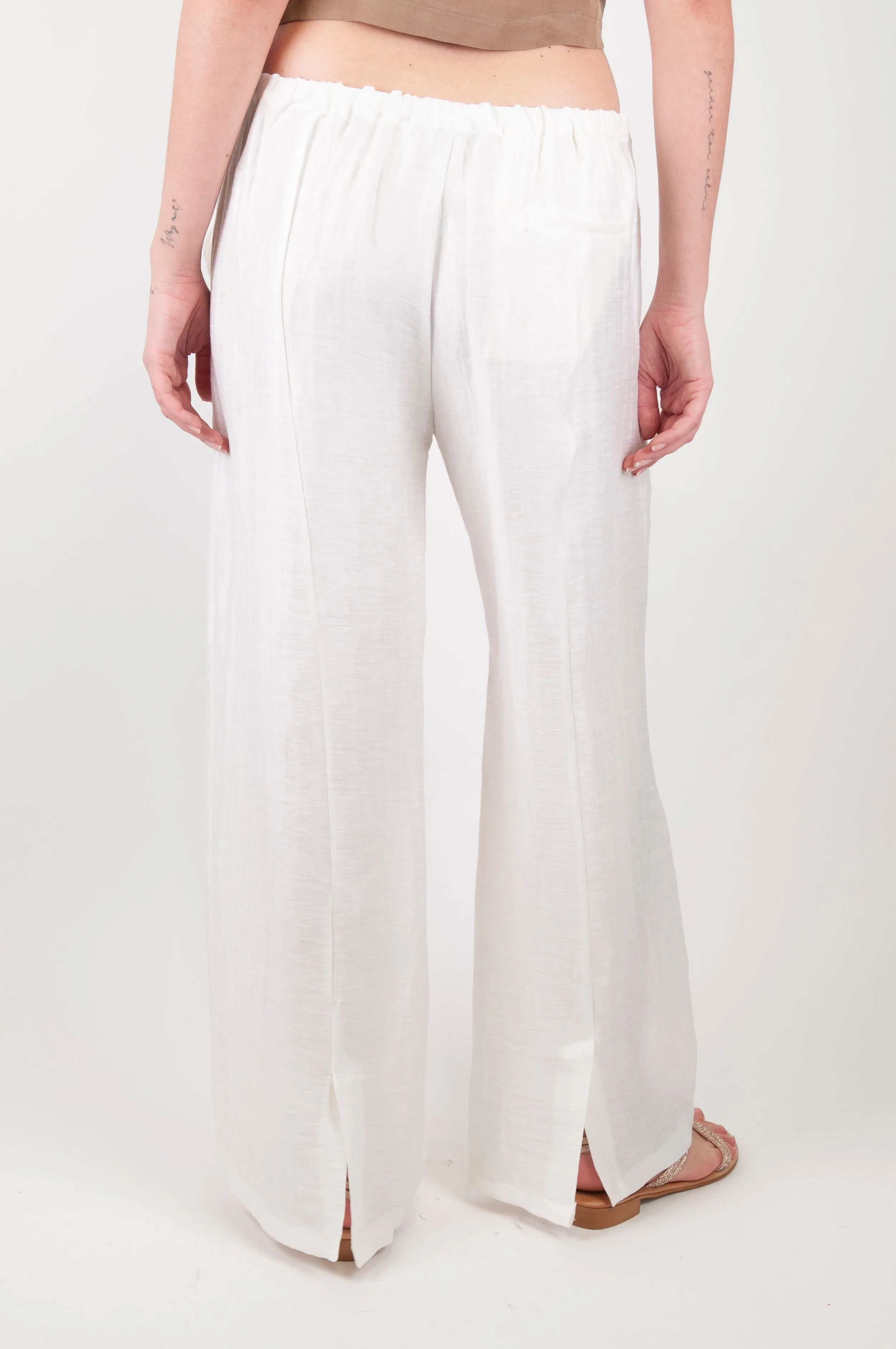 Maryley - Pantalone palazzo in misto lino con coulisse