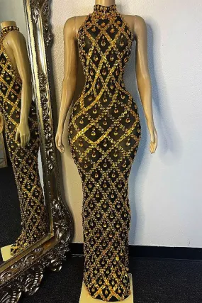 Midnight Gold Rhinestone Dress Set