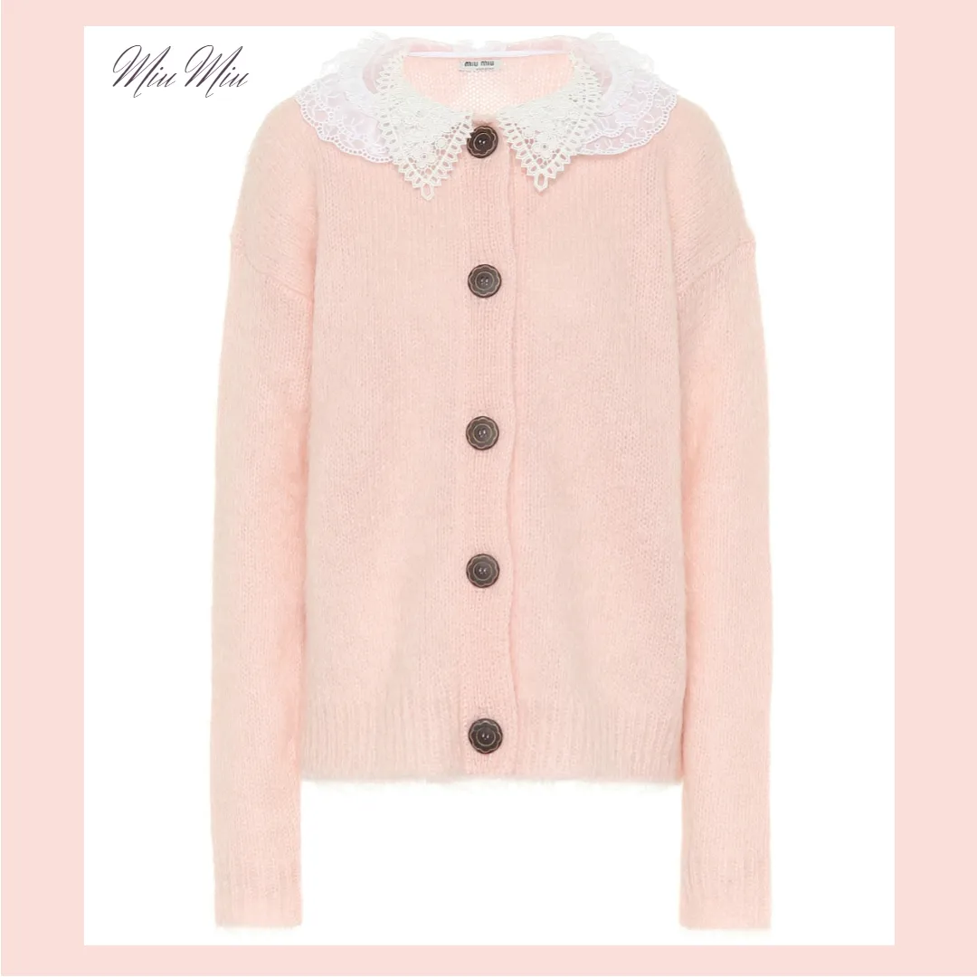 MiuMiu  |Long Sleeves Medium Lace Elegant Style Cardigans