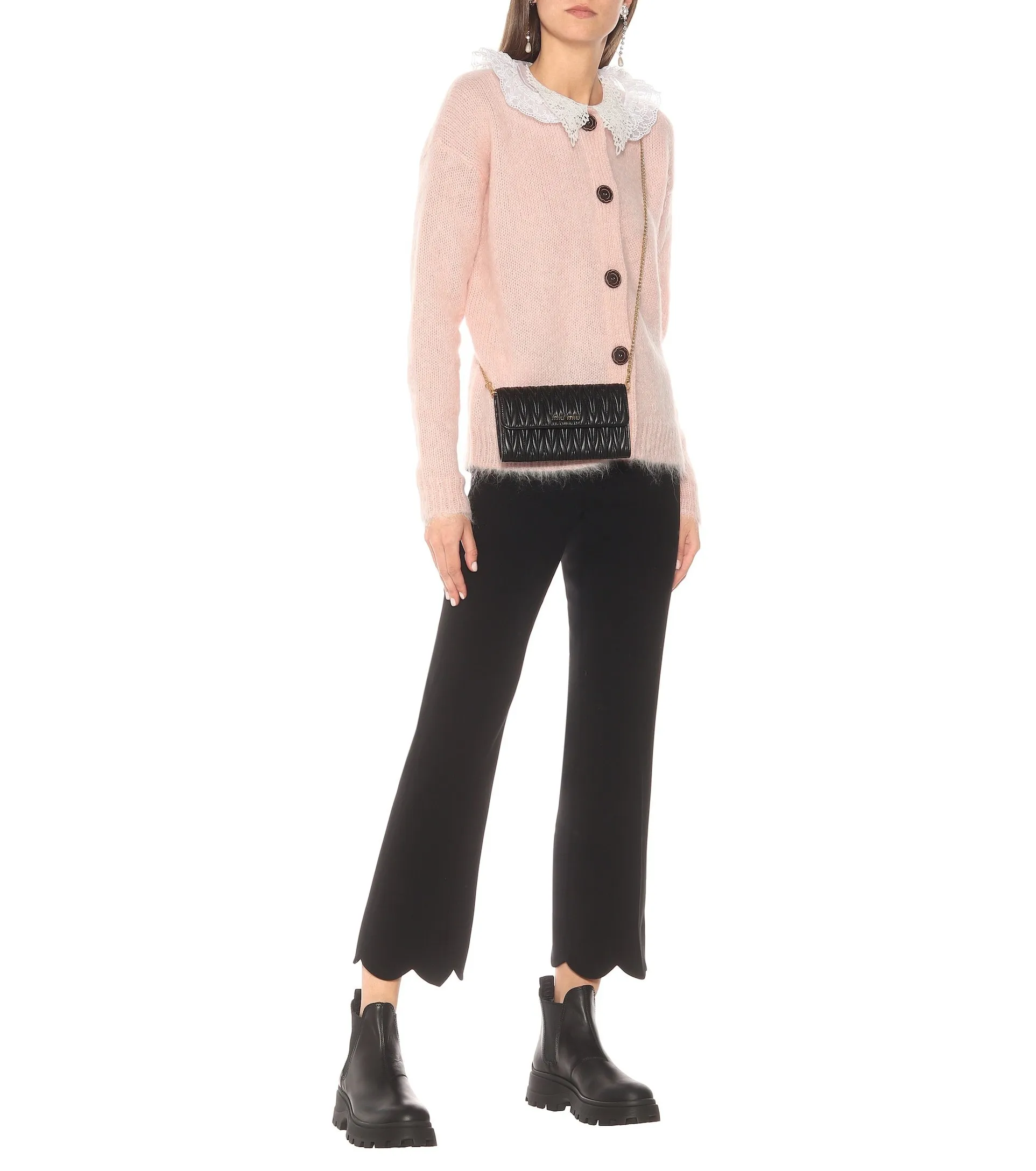 MiuMiu  |Long Sleeves Medium Lace Elegant Style Cardigans