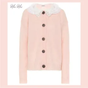 MiuMiu  |Long Sleeves Medium Lace Elegant Style Cardigans