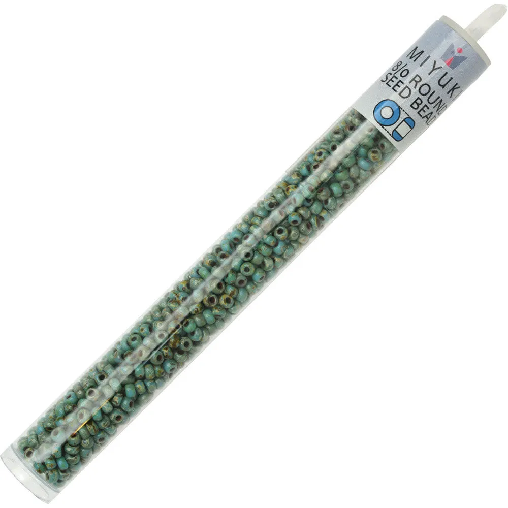 Miyuki Round Seed Beads, 8/0, #94514 Picasso Seafoam Green Matte (22 Gram Tube)