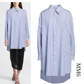 MM6 Maison Margiela  |Stripes Long Sleeves Cotton Logo Shirts & Blouses