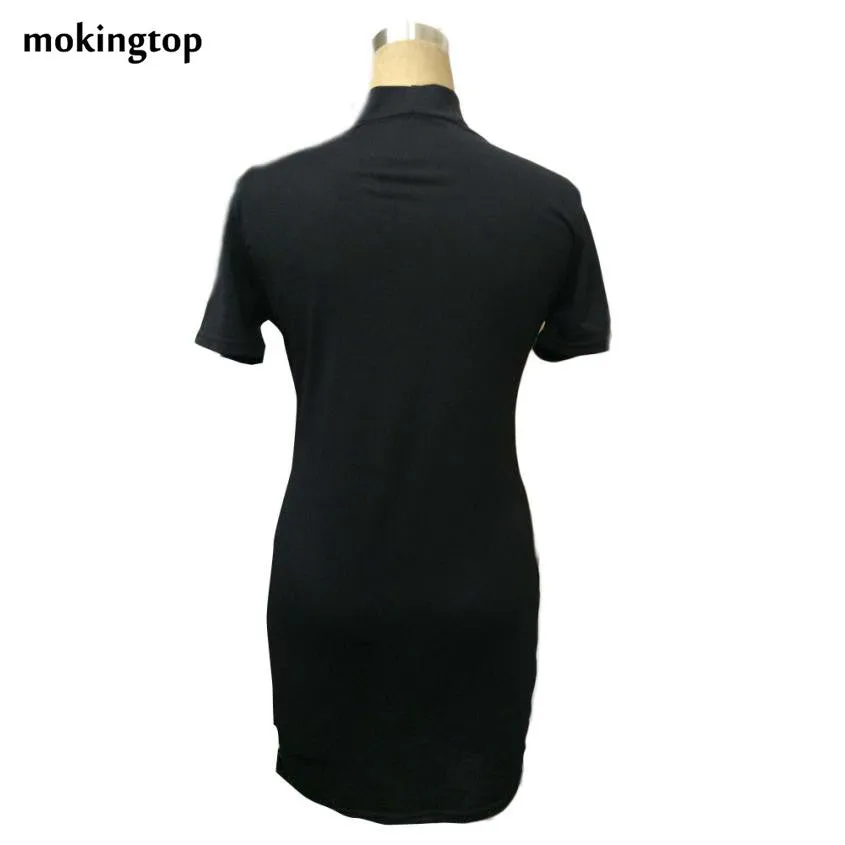 mokingtop Casual Dress Rock Gothic Printed Short Sleeve Holes Women Dresses Short Sleeve Mini Dress Vestidos#1521 SM6