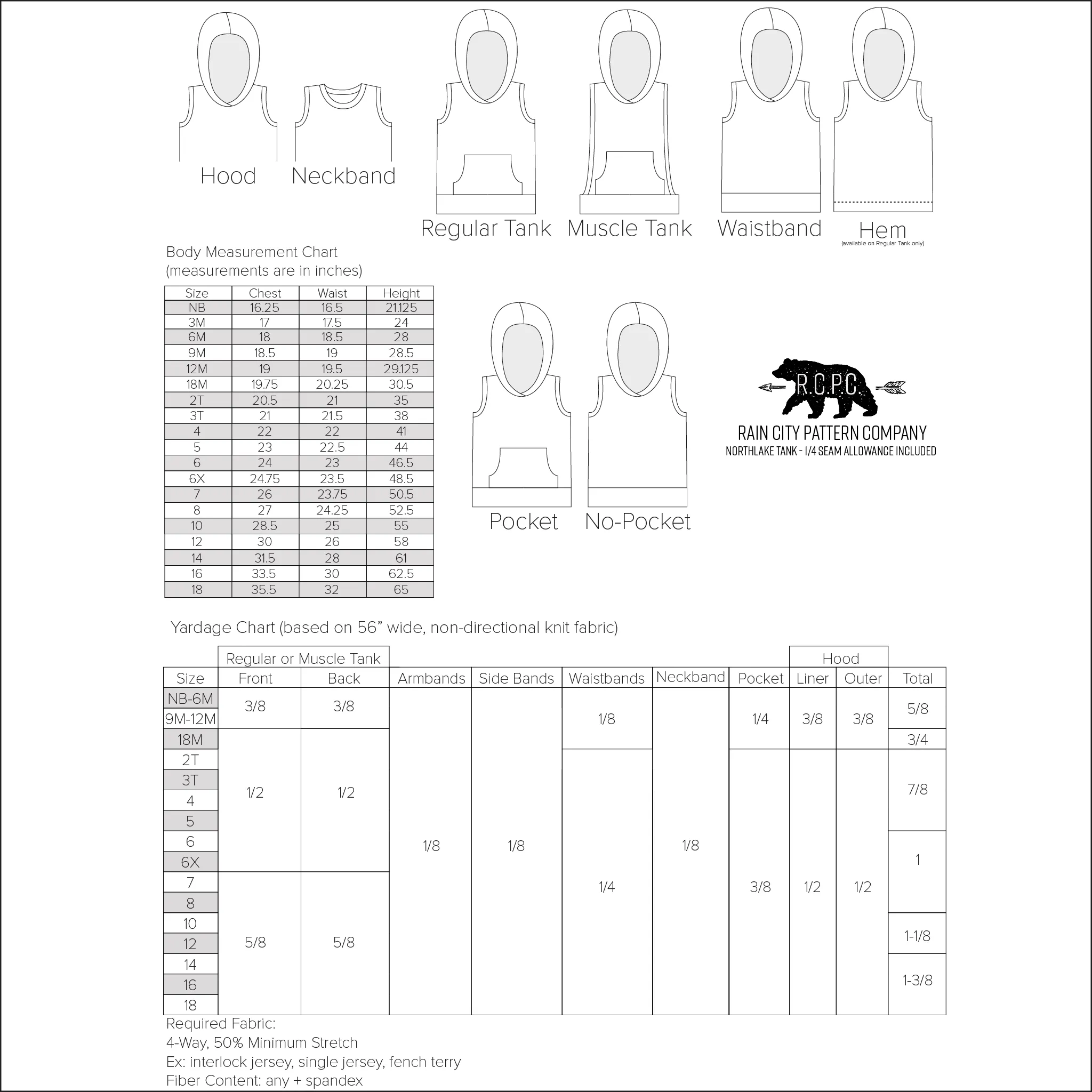 Northlake Tank + Muscle Tank | Newborn to Big Kid Sizes NB-18 | Beginner Level Sewing Pattern