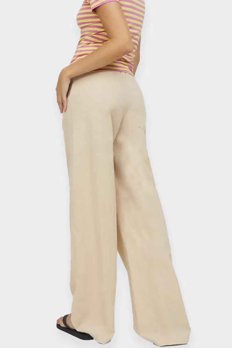 PANTALONI PALAZZO MISTO LINO BEIGE