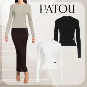 PATOU  |Crew Neck Rib Long Sleeves Plain Logo V-neck & Crew neck