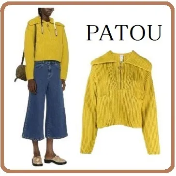 PATOU  |Long Sleeves Plain Medium V-neck & Crew neck