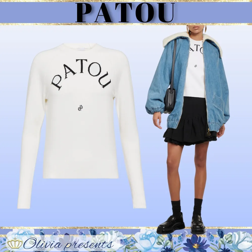 PATOU  |Wool Long Sleeves Plain Logo V-neck & Crew neck