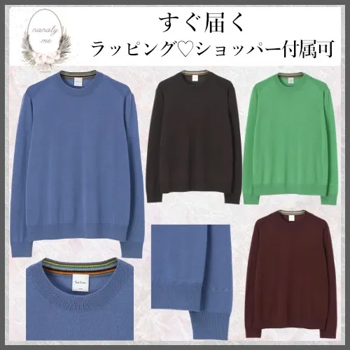 Paul Smith  |Crew Neck Wool Long Sleeves Plain Logo Sweaters