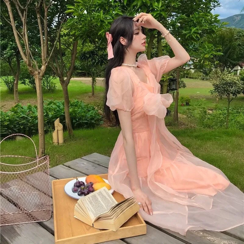 Peach Blush Kawaii Princess Chiffon Dress