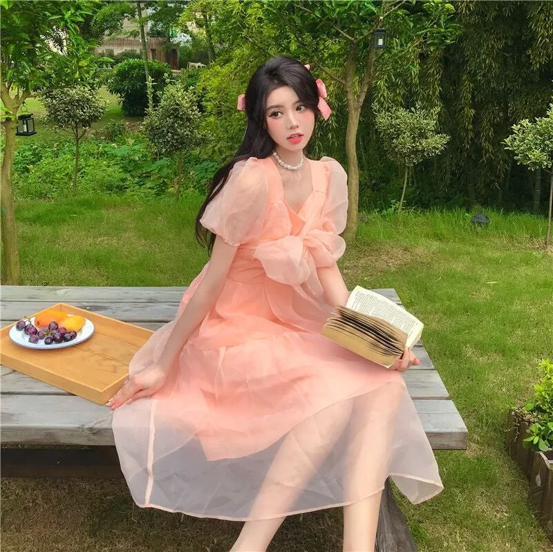 Peach Blush Kawaii Princess Chiffon Dress