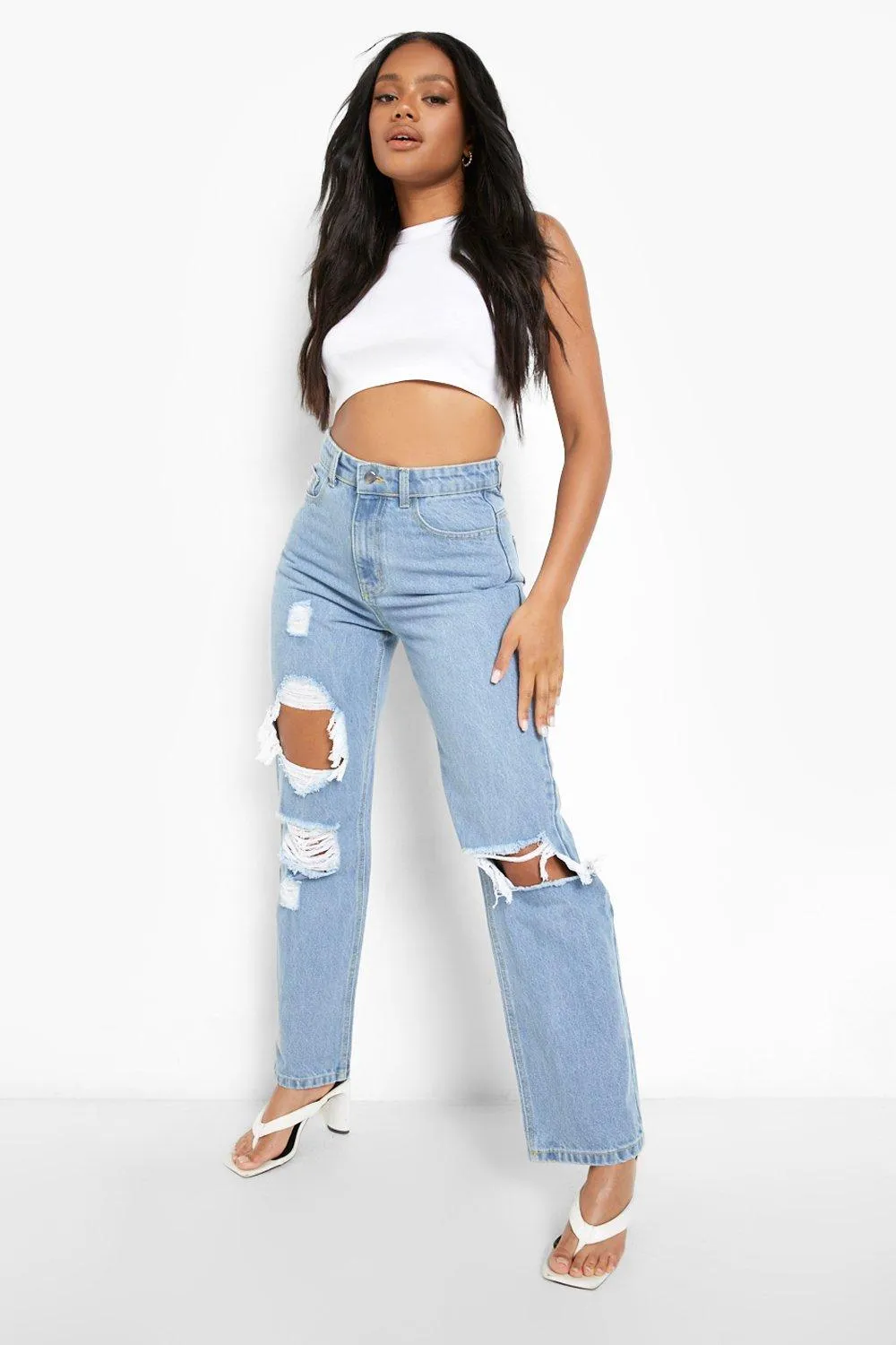 Petite 90'S Straight Leg Ripped Jeans